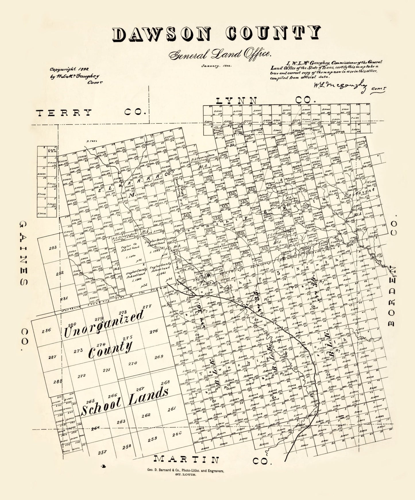 Vintage Map of Dawson County, Texas, 1892