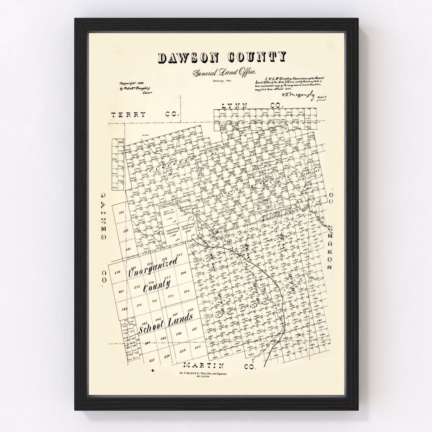 Vintage map of Dawson County, Texas, 1892