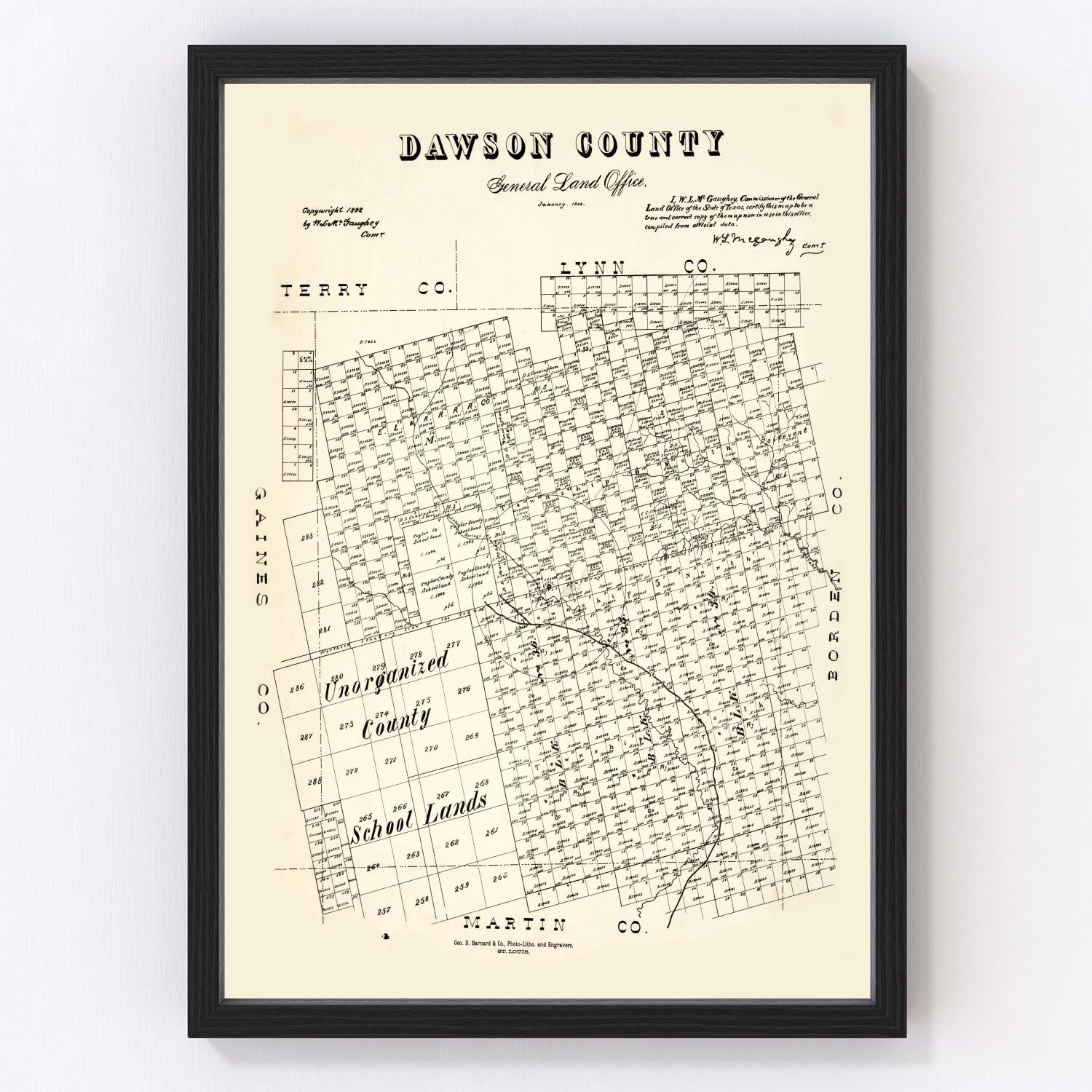 Vintage map of Dawson County, Texas, 1892