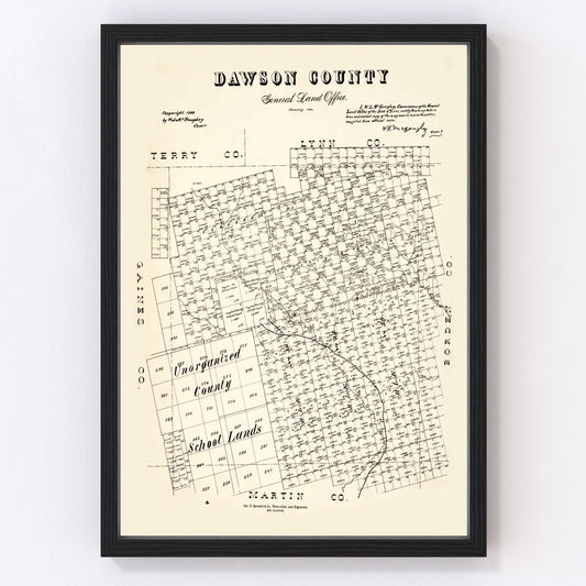 Vintage map of Dawson County, Texas, 1892