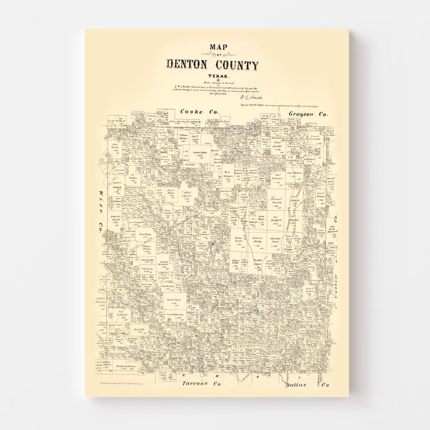 Vintage Map of Denton County, Texas, 1879