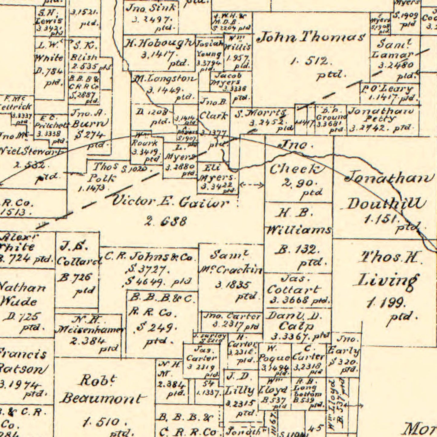 Vintage Map of Denton County, Texas, 1879