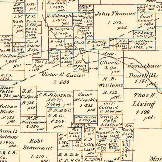 Vintage Map of Denton County, Texas, 1879