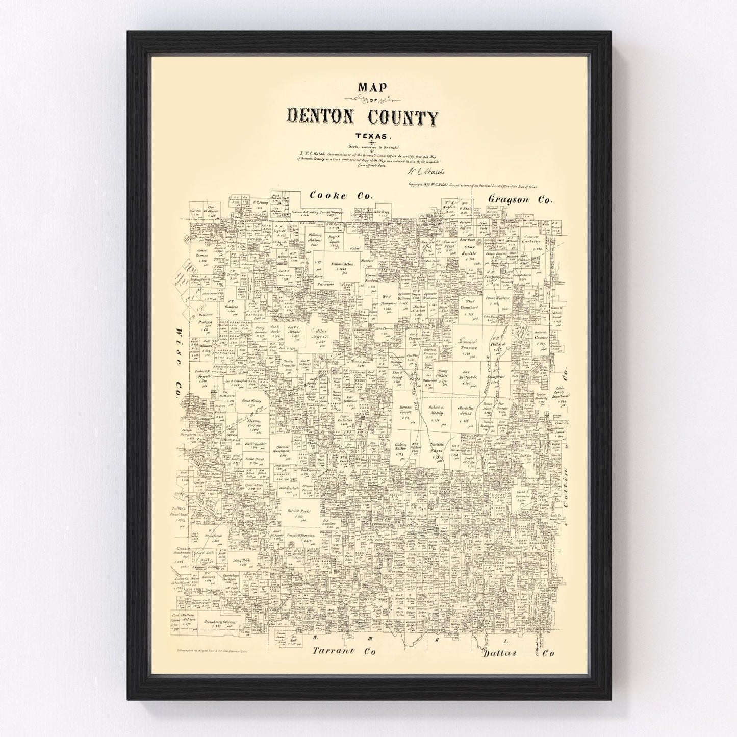 vintage map of Denton County, Texas, 1879