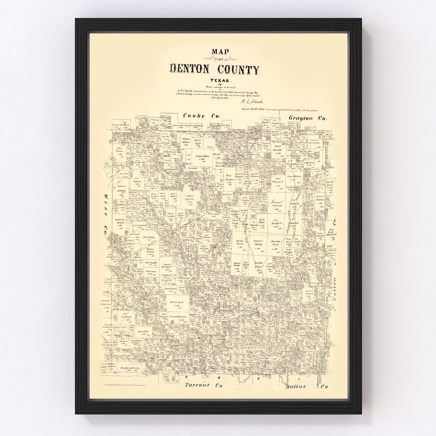 vintage map of Denton County, Texas, 1879