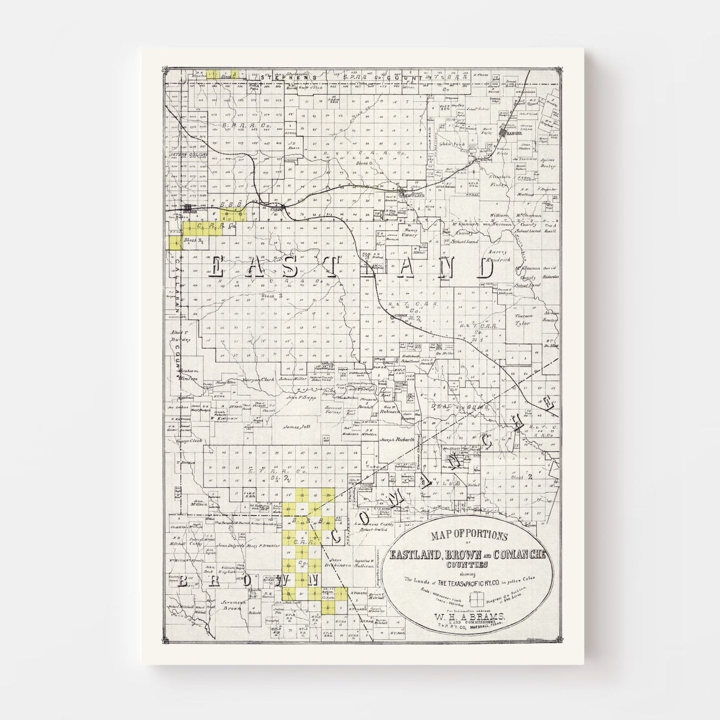 Vintage Map of Eastland County, Texas, 1890