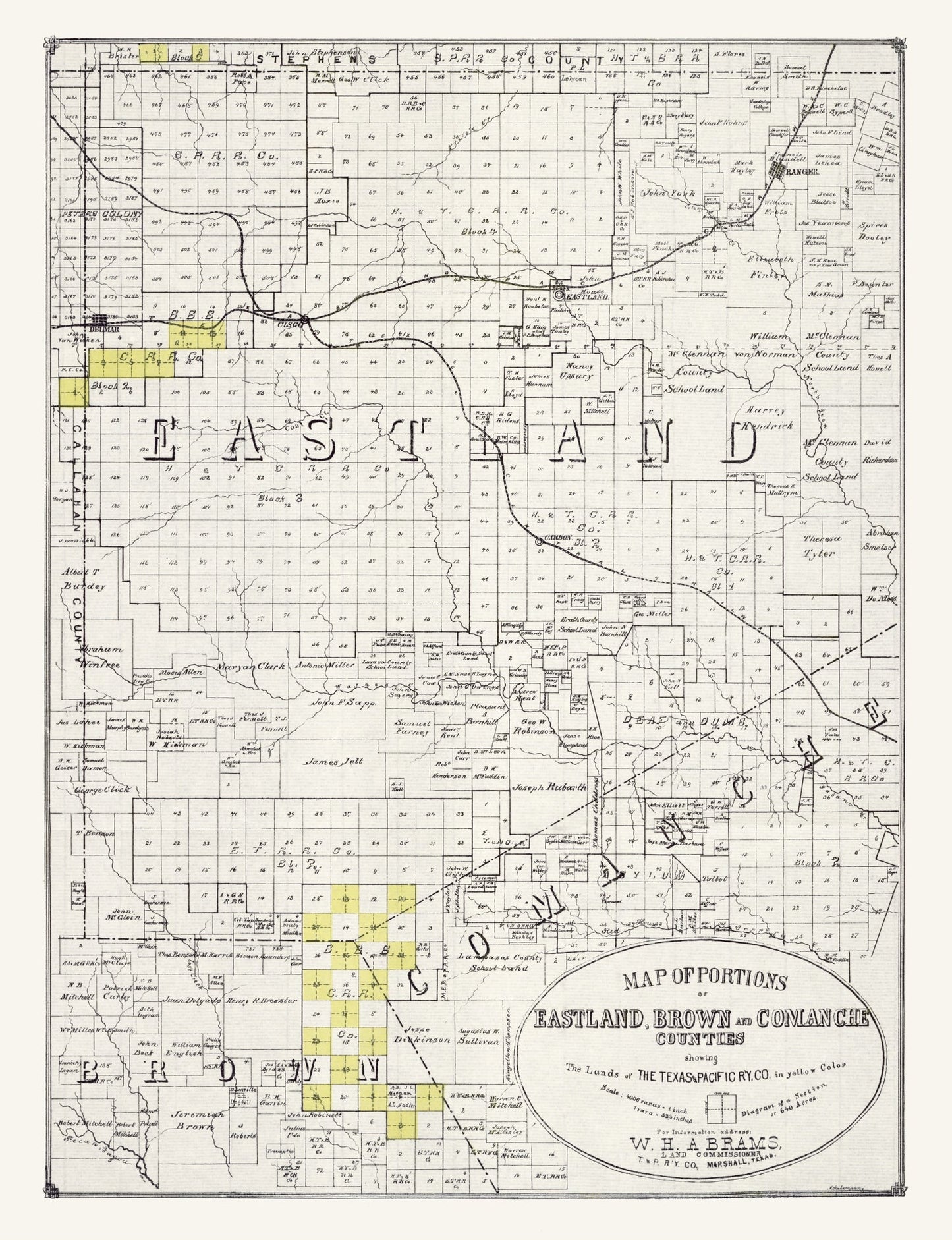 Vintage Map of Eastland County, Texas, 1890