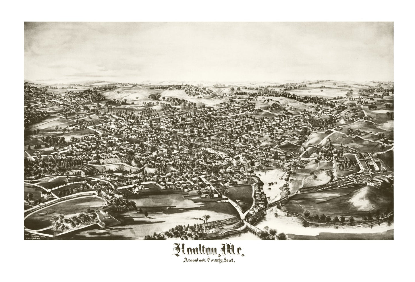 Vintage Map of Houlton, Aroostook County, Maine, 1894