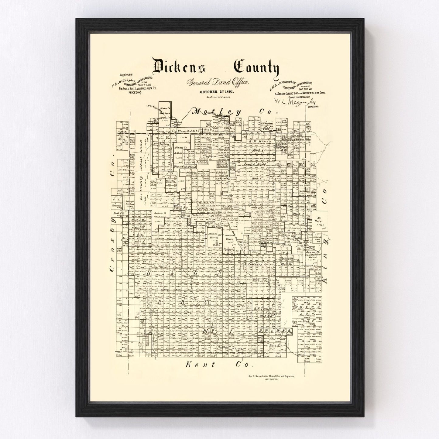 Vintage map of Dickens County, Texas, 1891