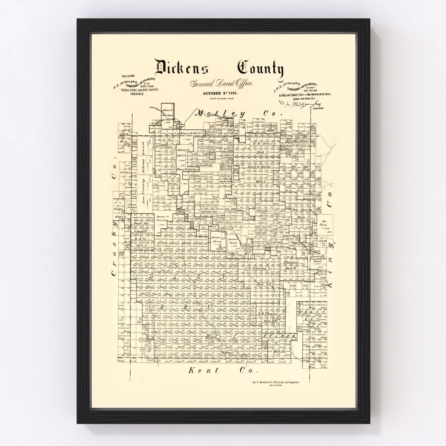 Vintage map of Dickens County, Texas, 1891