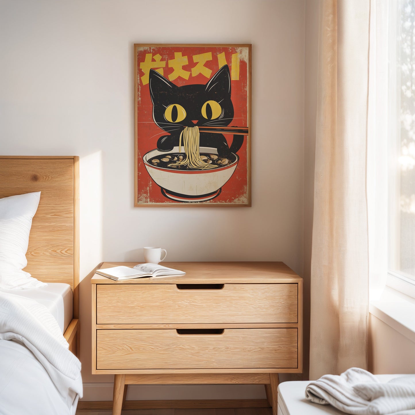 Retro Ramen Cat Japanese-Inspired Wall Art Print