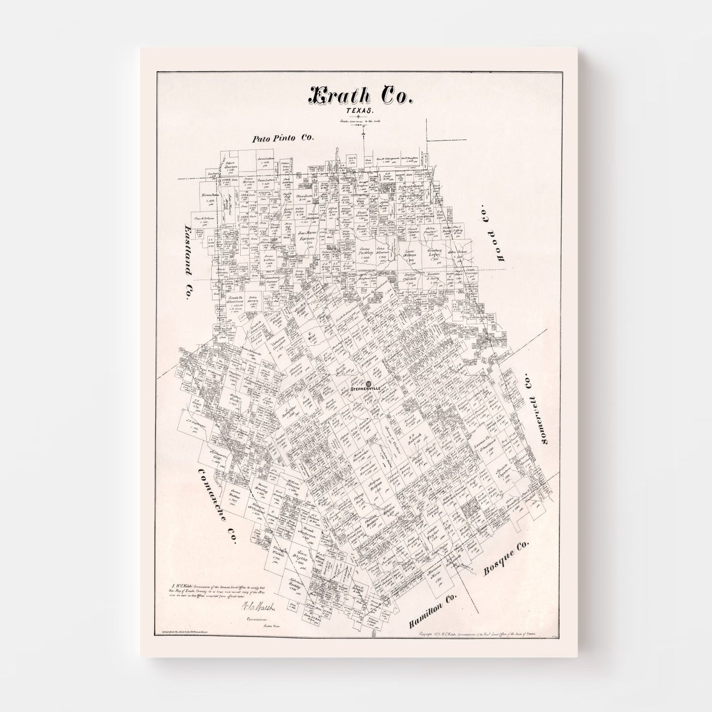Vintage Map of Erath County, Texas, 1879