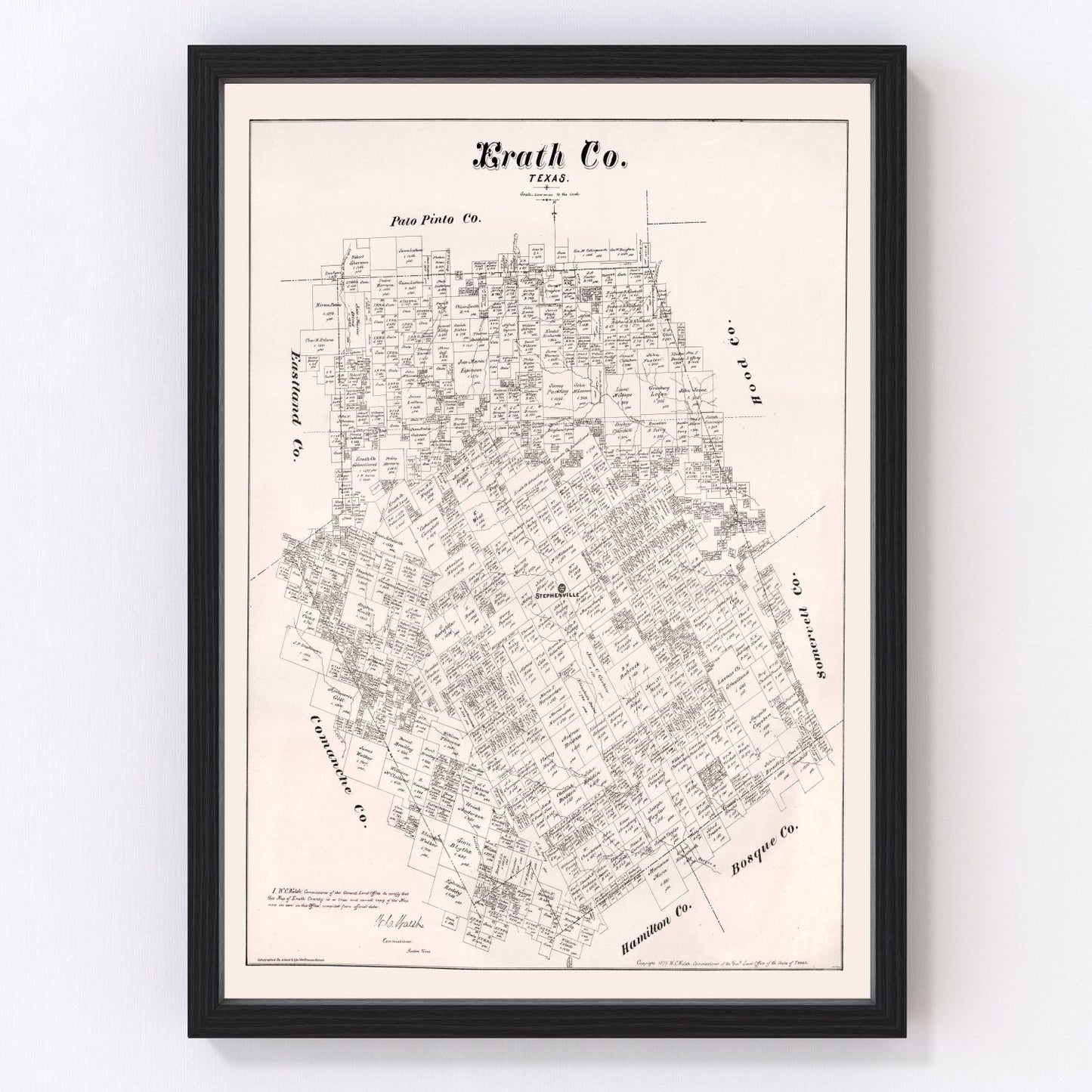 Vintage map of Erath County, Texas, 1879