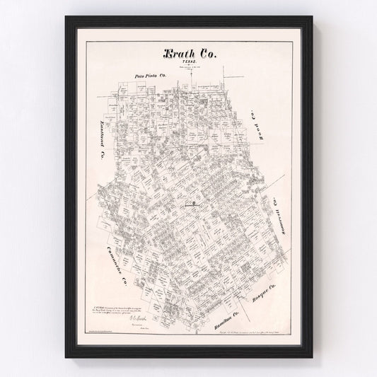 Vintage map of Erath County, Texas, 1879