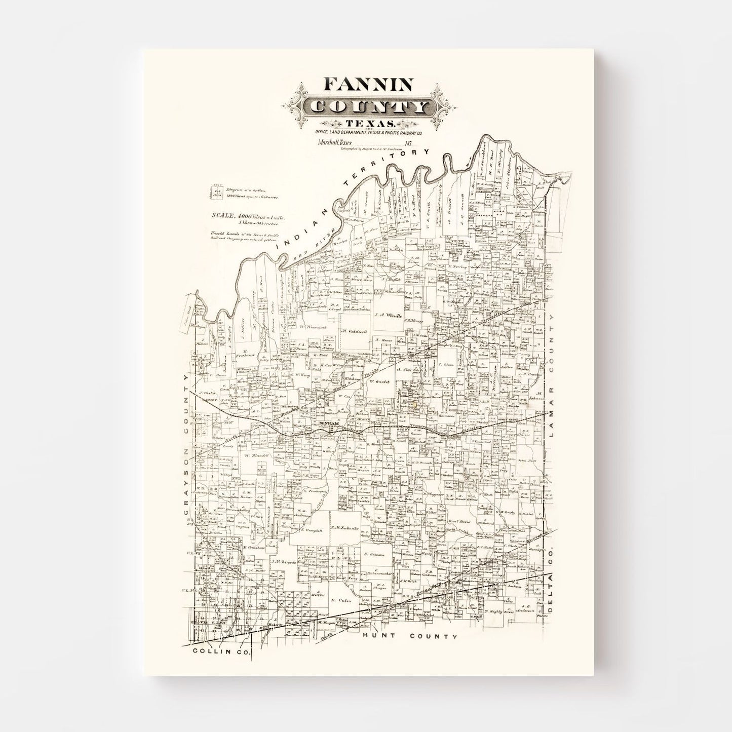 Vintage Map of Fannin County, Texas, 1870