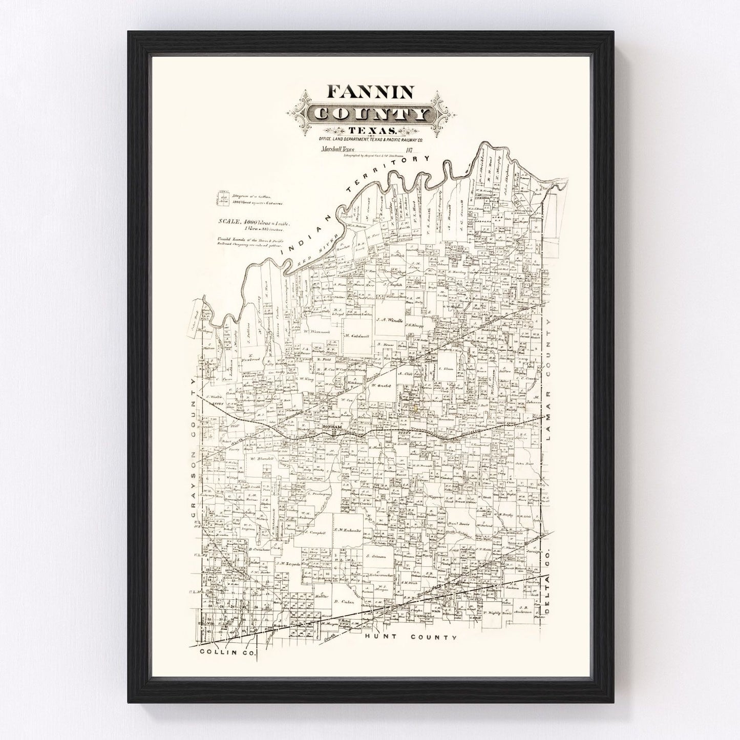 Vintage map of Fannin County, Texas, 1870