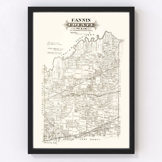 Vintage map of Fannin County, Texas, 1870