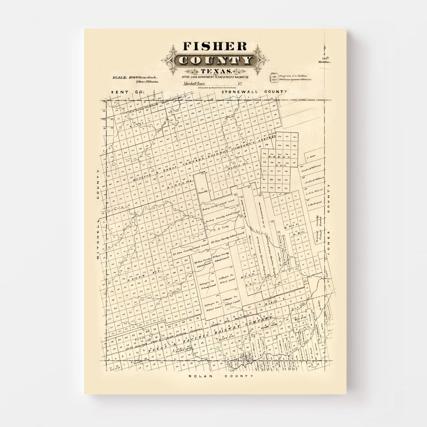 Vintage Map of Fisher County, Texas, 1870