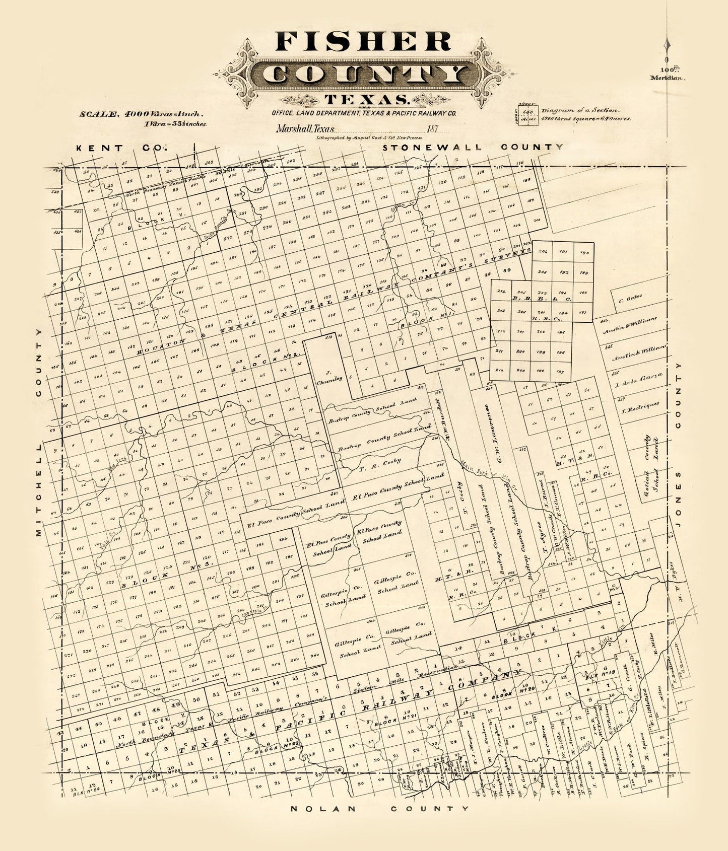 Vintage Map of Fisher County, Texas, 1870