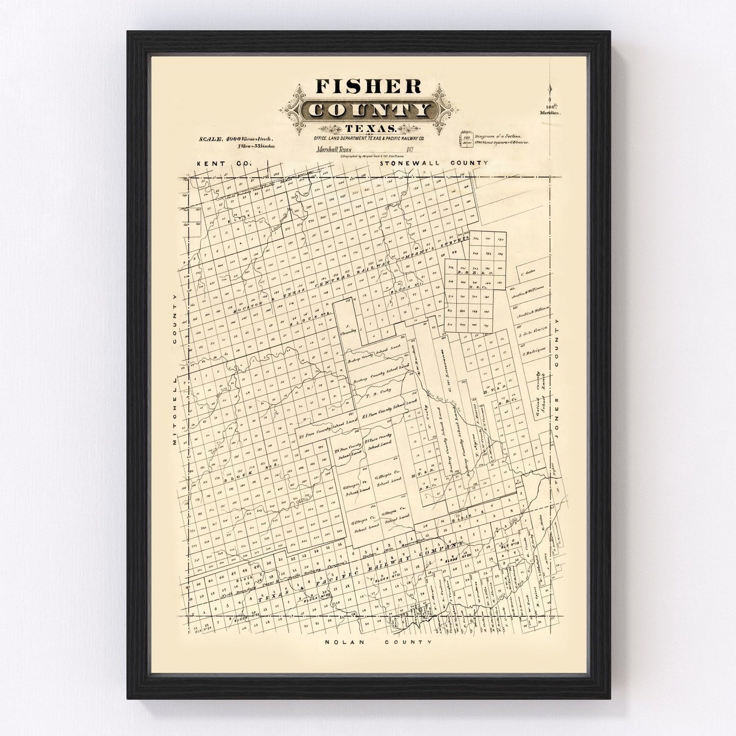 vintage map of Fisher County, Texas, 1870