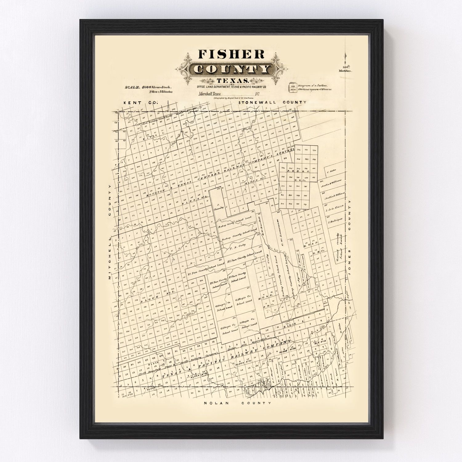 vintage map of Fisher County, Texas, 1870