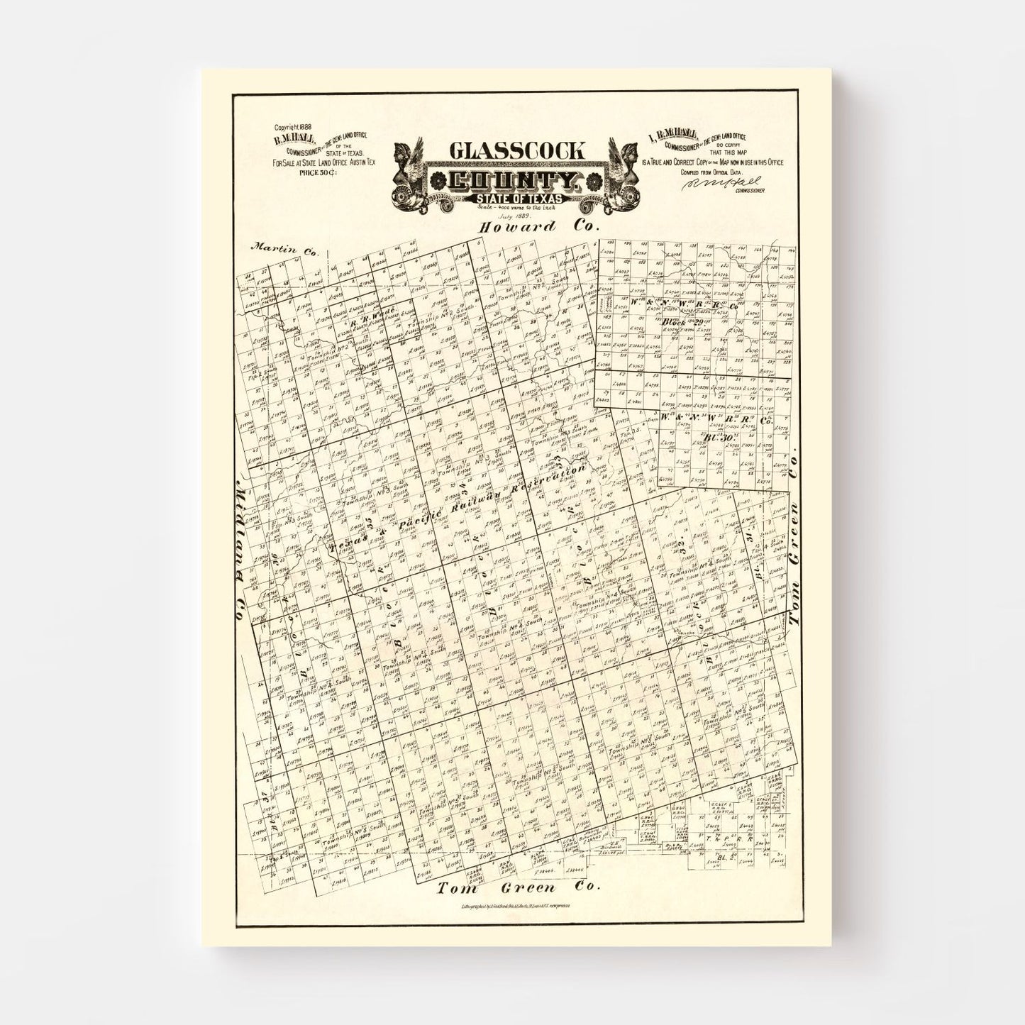 Vintage Map of Glasscock County, Texas, 1888