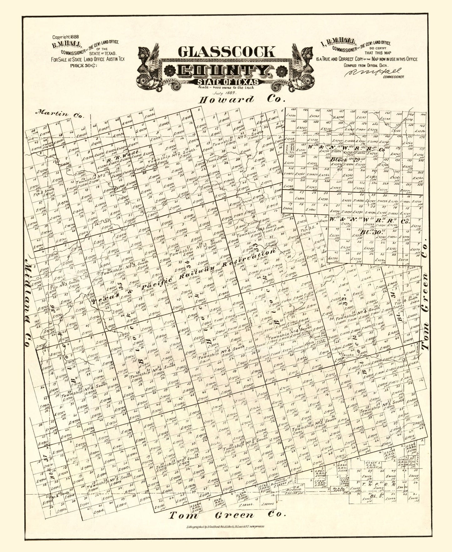 Vintage Map of Glasscock County, Texas, 1888
