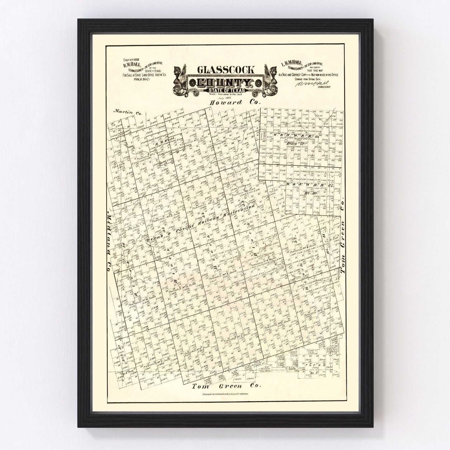 Vintage map of Glasscock County, Texas, 1888