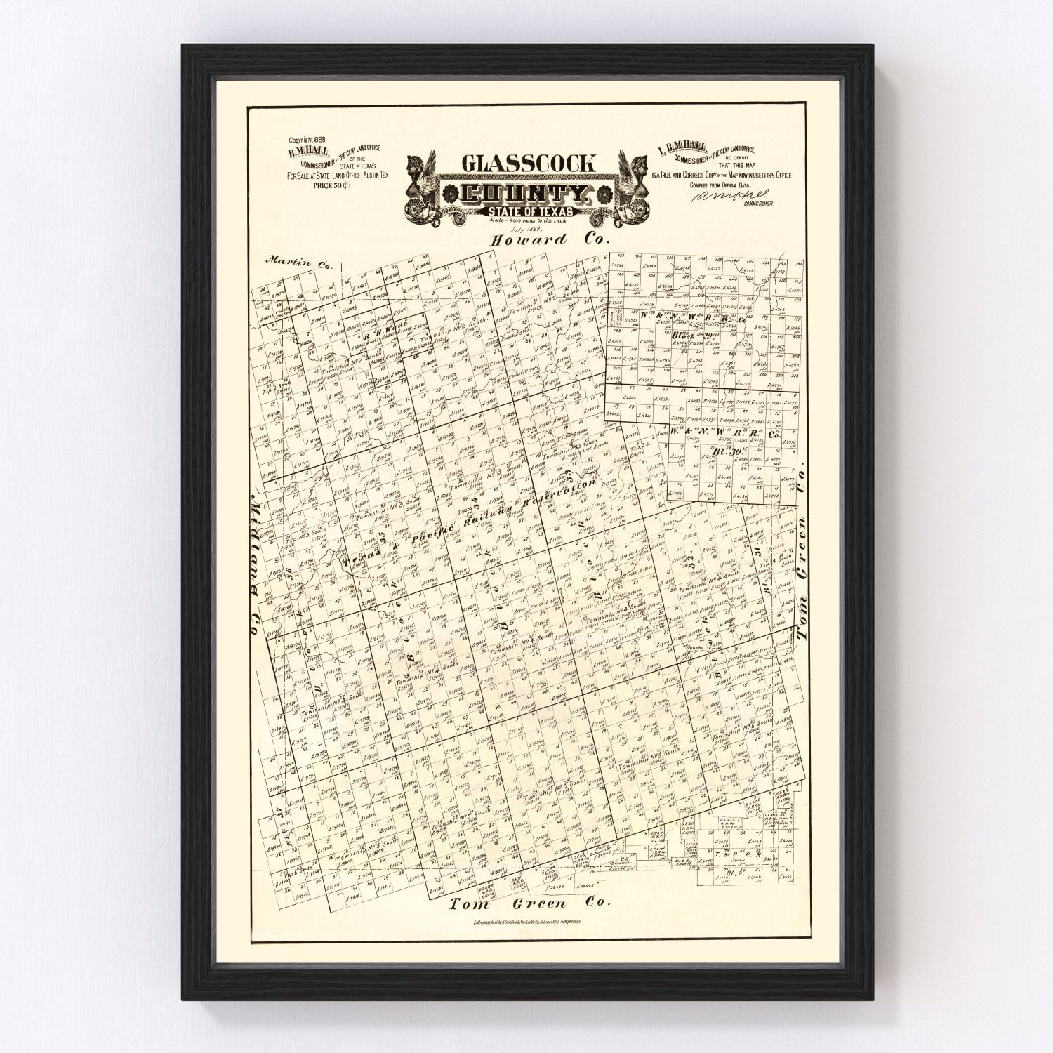 Vintage map of Glasscock County, Texas, 1888