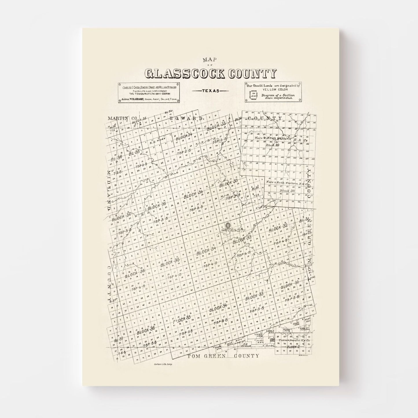 Vintage Map of Glasscock County, Texas, 1890