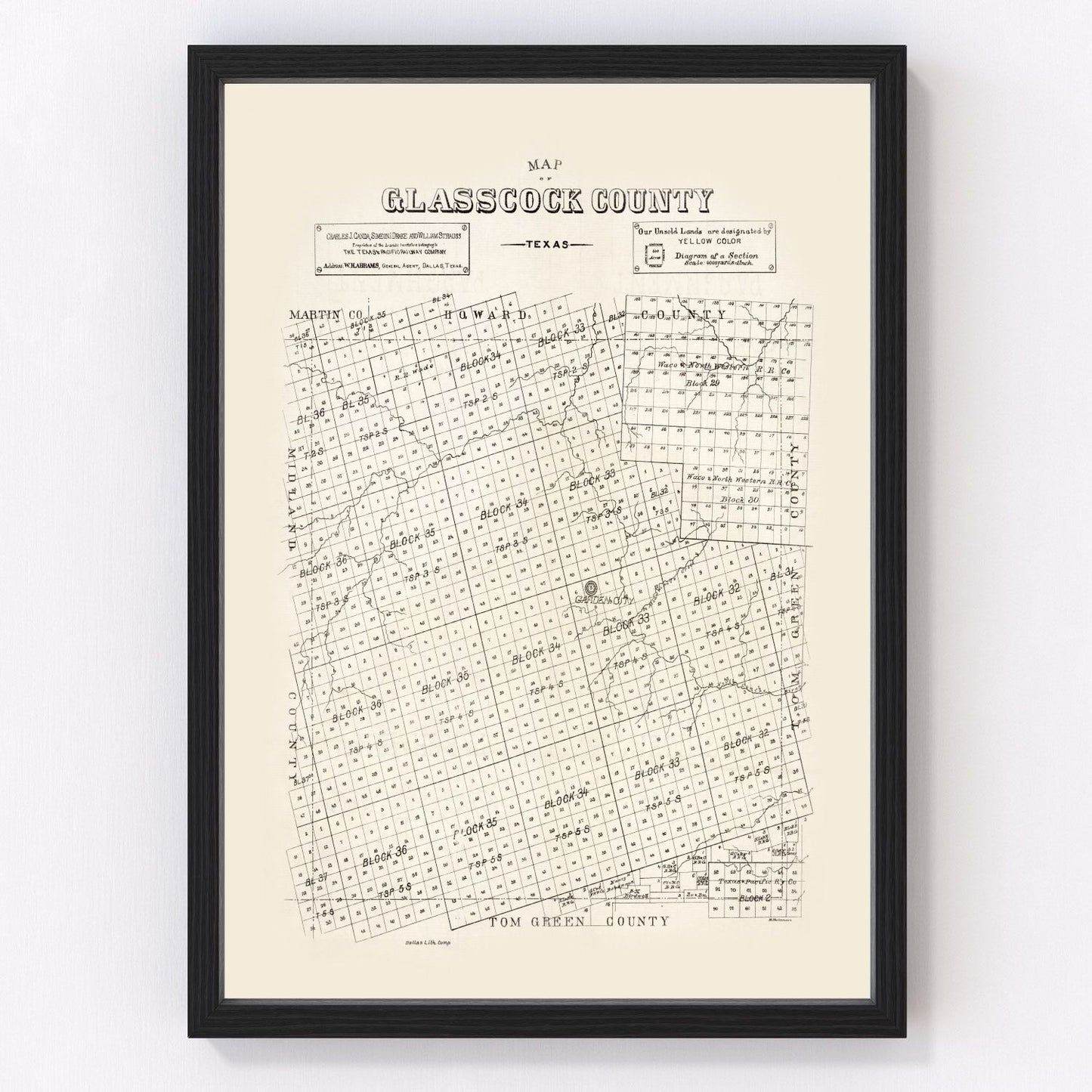 Vintage map of Glasscock County, Texas, 1890