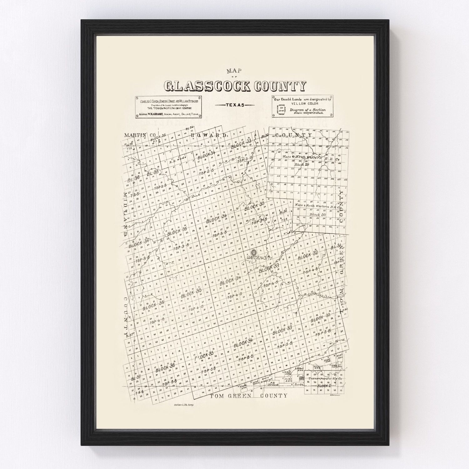 Vintage map of Glasscock County, Texas, 1890