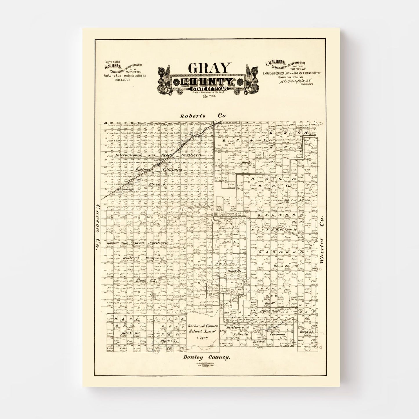 Vintage Map of Gray County, Texas, 1888