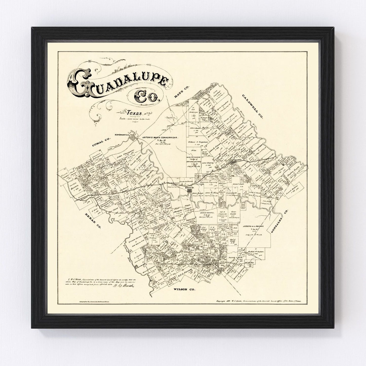 vintage map of Guadalupe County, Texas, 1880