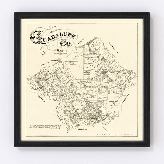 vintage map of Guadalupe County, Texas, 1880