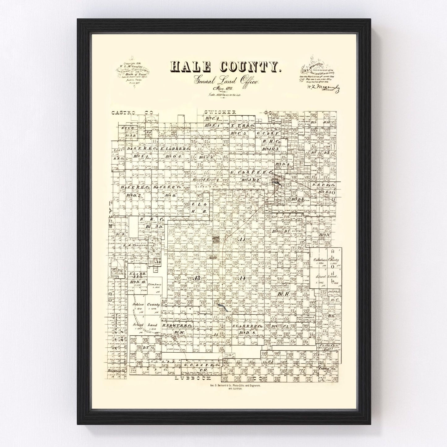 Vintage map of Hale County, Texas, 1892