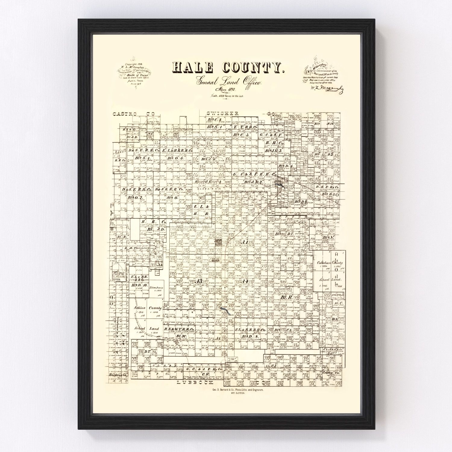 Vintage map of Hale County, Texas, 1892