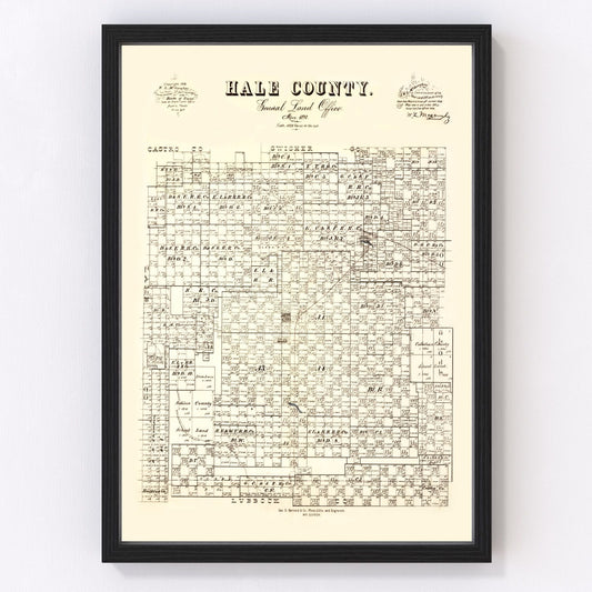 Vintage map of Hale County, Texas, 1892