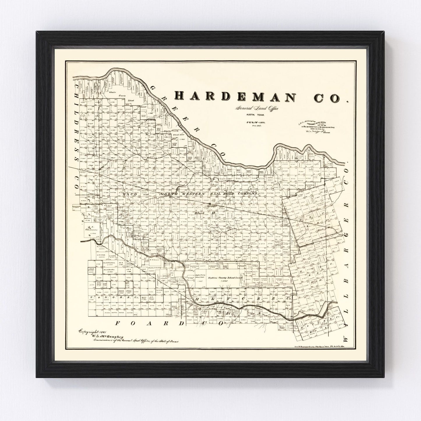 Vintage map of Hardeman County, Texas, 1891