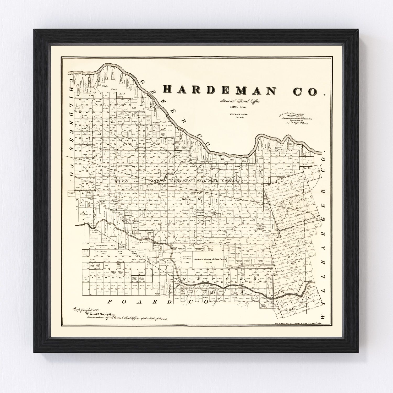 Vintage map of Hardeman County, Texas, 1891