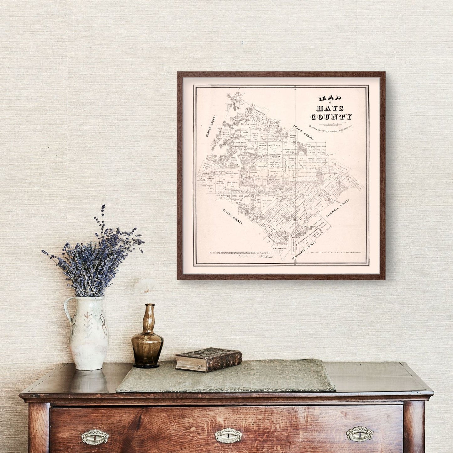 Vintage Map of Hays County, Texas, 1880