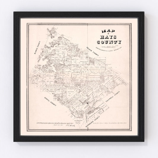 Vintage map of Hays County, Texas, 1880