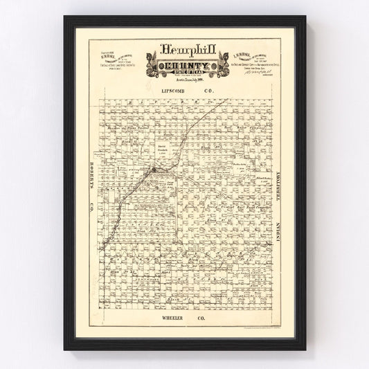 Vintage map of Hemphill County, Texas, 1888