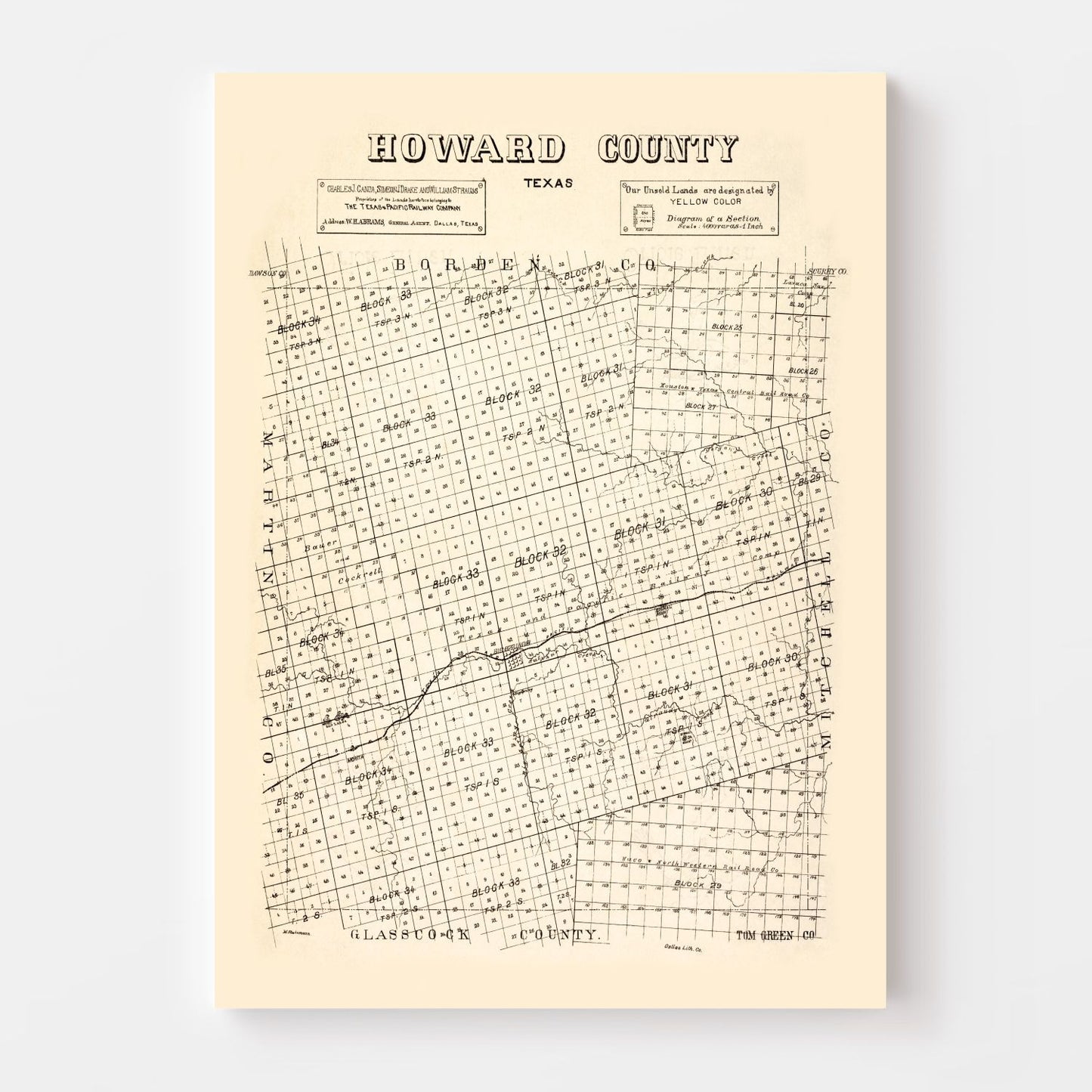 Vintage Map of Howard County, Texas, 1890