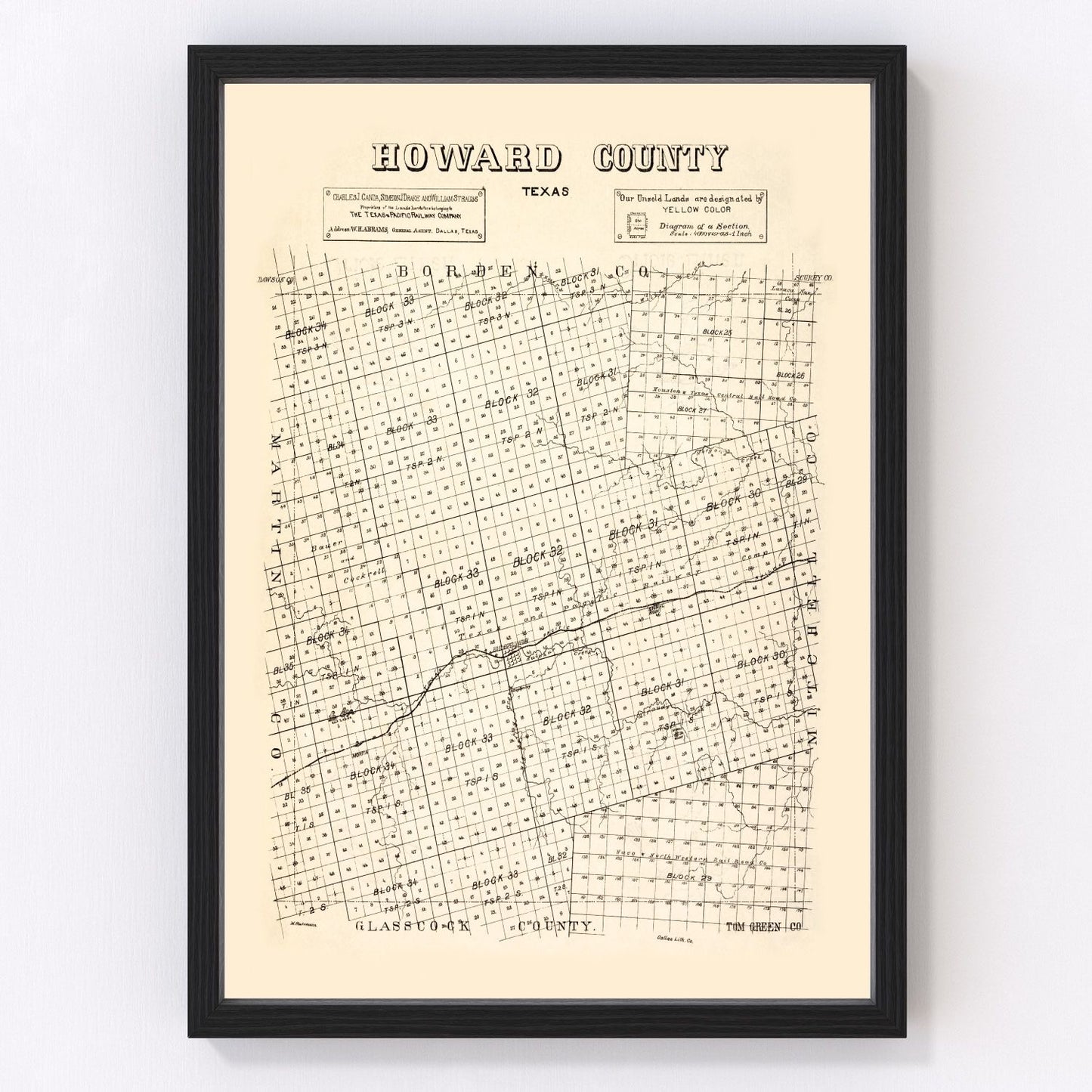 vintage map of Howard County, Texas, 1890