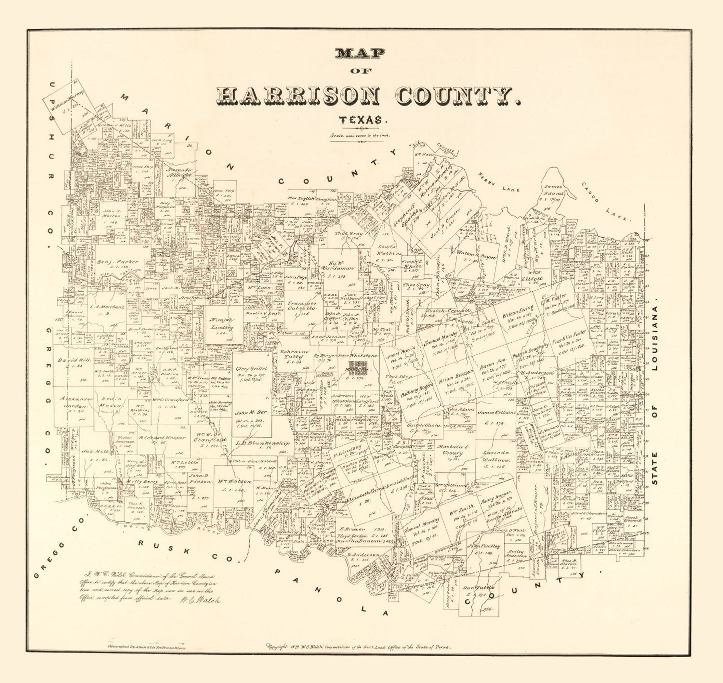Vintage Map of Harrison County, Texas, 1879