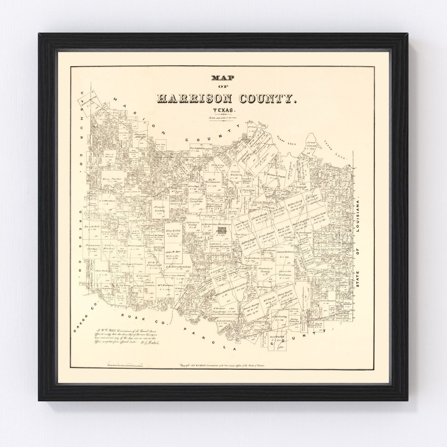 Vintage map of Harrison County, Texas, 1879