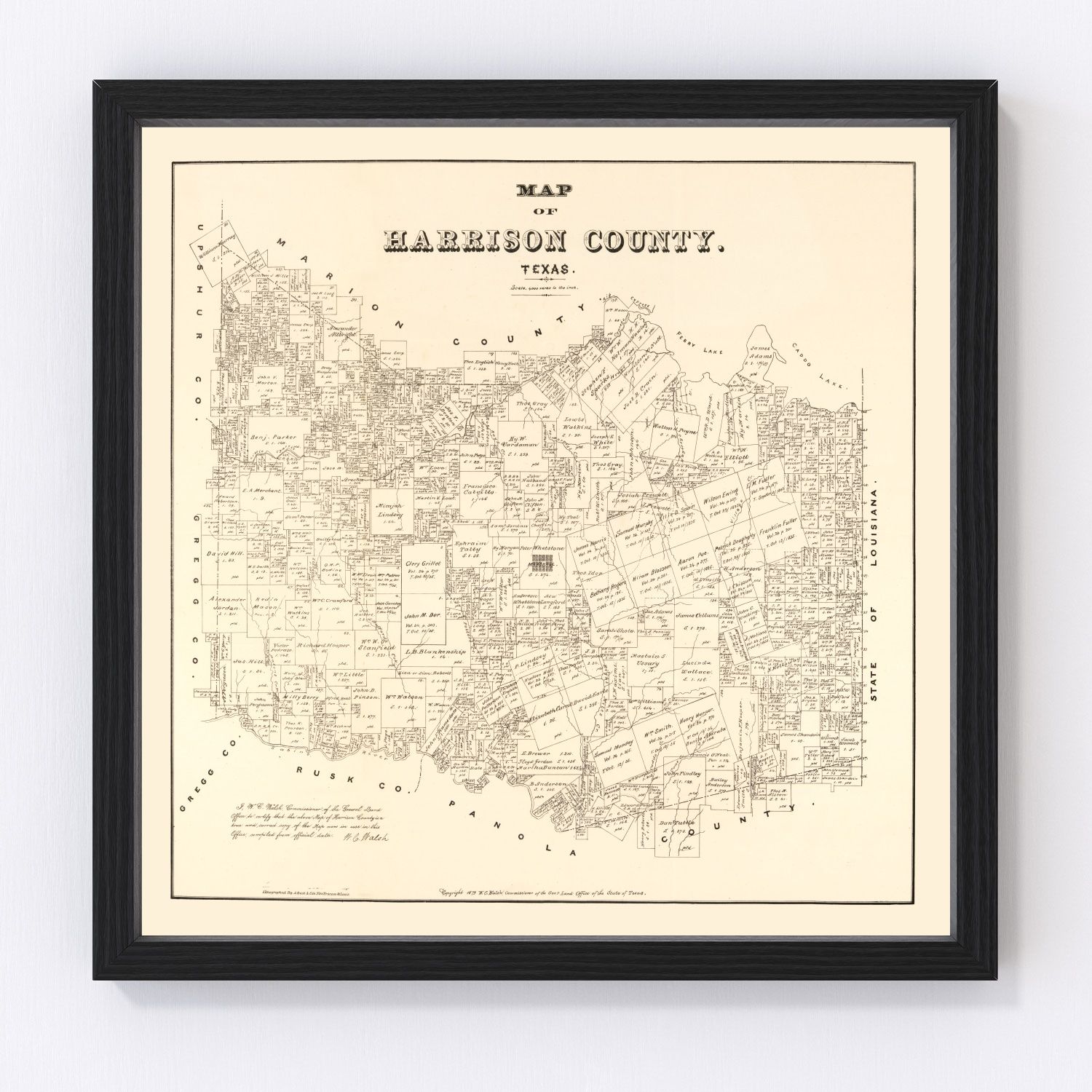 Vintage map of Harrison County, Texas, 1879