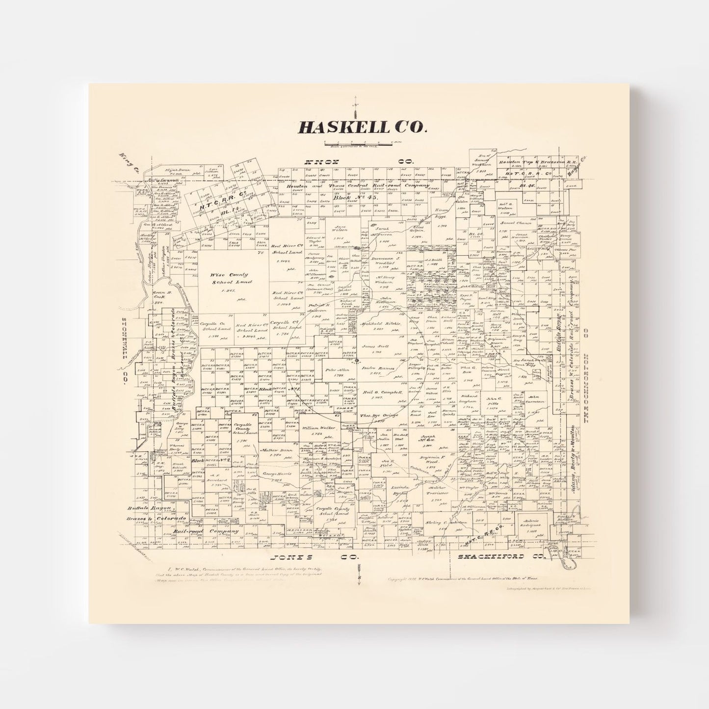 Vintage Map of Haskell County, Texas, 1879