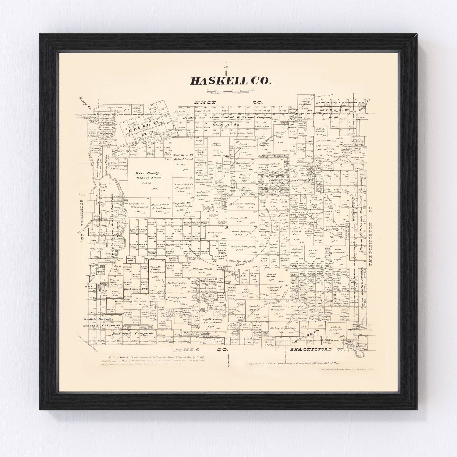 Vintage map of Haskell County, Texas, 1879